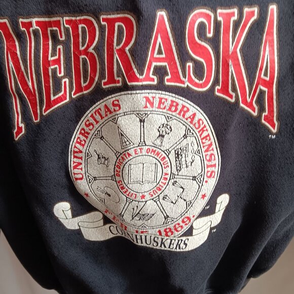 Large Vintage 90's Sweatshirt BIG RED Nebraska Cornhuskers Half-Zip Pullover USA - Picture 3 of 10